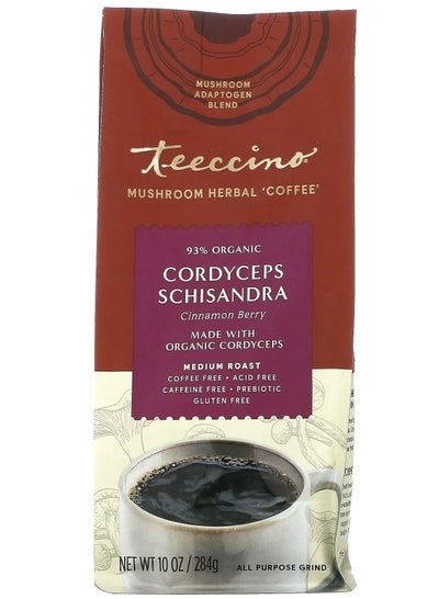 teeccino Mushroom Herbal Coffee Cinnamon Berry Medium Roast Caffeine Free 10 oz 284 g