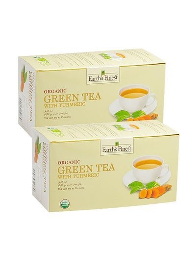 Earth`s Finest Organic Green Tea With Turmeric 37.5g Pack of 2
