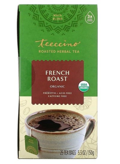 teeccino Organic Roasted Herbal Tea French Roast Caffeine Free 25 Tea Bags 5.3 oz 150 g