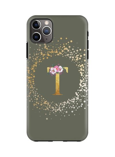 Stylizedd Monogram Tough Series for Apple iPhone 11 Pro Max Custom Initials Floral Pattern Tough Pro Dual Layer hybrid PC inner TPU protection Alphabet- T (Olive Green)