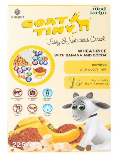 Food Factor Food Factor goattiny wheat rice with cocoa and banana baby cereals porridges with goat milk tasty nutritious cereal for infant from 7 months with vitamin and minerals 225 gm