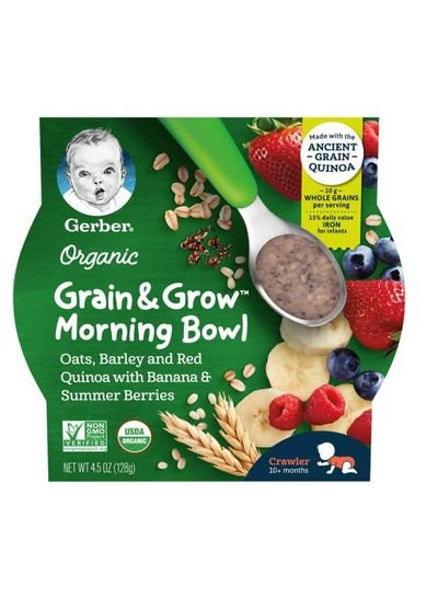 Gerber Gerber, Organic, Grain & Grow, Morning Bowl, 10+ Months, Oats, Barley and Red Quinoa with Banana & Summer Berries, 4.5 oz (128 g)