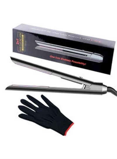 BLOOMING TIME 2 in 1 Hair Curler Flat Iron Straightener With Glove Black