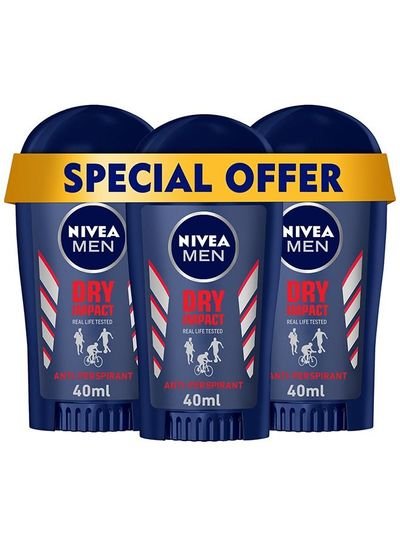 NIVEA NIVEA MEN Dry Impact, Antiperspirant for Men, Stick 3x40ml