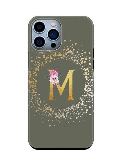Stylizedd Monogram Tough Series for Apple iPhone 13 Pro Max Custom Initials Floral Pattern Tough Pro Dual Layer hybrid PC inner TPU protection Alphabet- M (Olive Green)