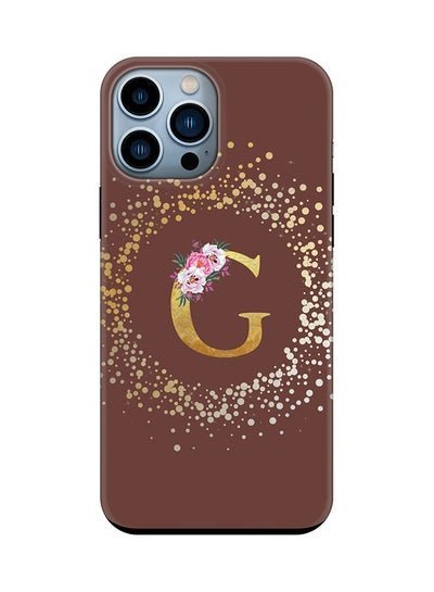 Stylizedd Monogram Tough Series for Apple iPhone 13 Pro Max Custom Initials Floral Pattern Tough Pro Dual Layer hybrid PC inner TPU protection Alphabet- G (Brown)