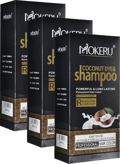 MOKERU Pack of 3 Coconut Dye and Shampoo Longlasting Hair Colour Cherry Brown