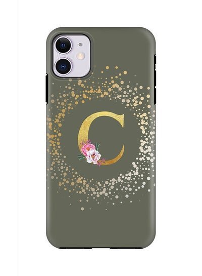 Stylizedd Monogram Tough Series for Apple iPhone 11 Custom Initials Floral Pattern Tough Pro Dual Layer hybrid PC inner TPU protection Alphabet- C (Olive Green)