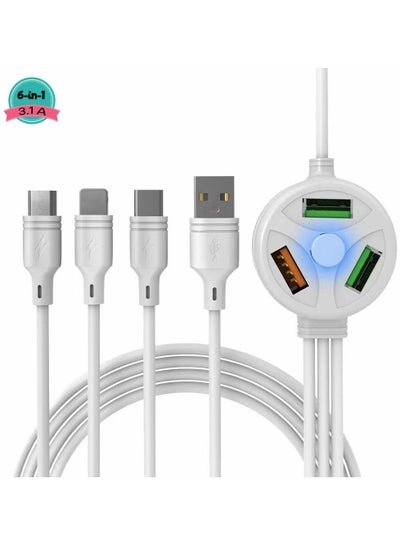 BSNL 6 In 1 Extended Mobile Charging Data Cable 3 Plug 3 USB Port 3.1A With Lightning/Micro USB/Type C Cord