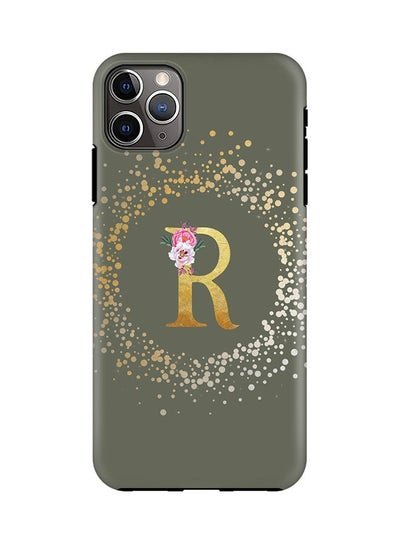 Stylizedd Monogram Tough Series for Apple iPhone 11 Pro Max Custom Initials Floral Pattern Tough Pro Dual Layer hybrid PC inner TPU protection Alphabet- R (Olive Green)