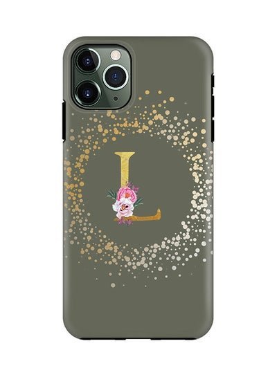 Stylizedd Monogram Tough Series for Apple iPhone 11 Pro Custom Initials Floral Pattern Tough Pro Dual Layer hybrid PC inner TPU protection Alphabet- L (Olive Green)