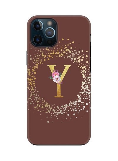 Stylizedd Monogram Tough Series for Apple iPhone 12 Pro Max Custom Initials Floral Pattern Tough Pro Dual Layer hybrid PC inner TPU protection Alphabet- Y (Brown)