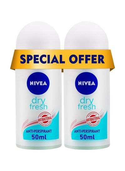 NIVEA NIVEA Antiperspirant Roll-on for Women, Dry Fresh Antibacterial Protection, 2x50ml