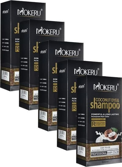 MOKERU Pack of 5 Coconut Dye and Shampoo Longlasting Hair Colour Light Brown