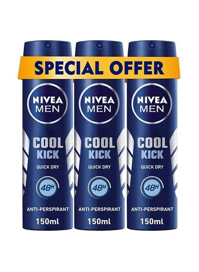 NIVEA NIVEA MEN Cool Kick, Deodorant for Men, Fresh Scent, Spray 3x150ml