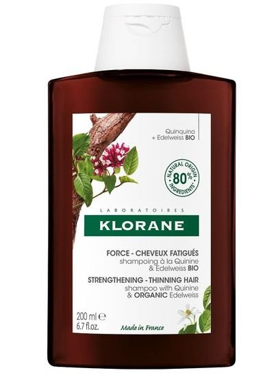 Klorane Strengthening Shampoo with Quinine and Edelweiss for Thinning Hair Supports Thicker, Stronger, Healthier Hair, For Men and Women Paraben, Silicone and Sulfate Free 200ml