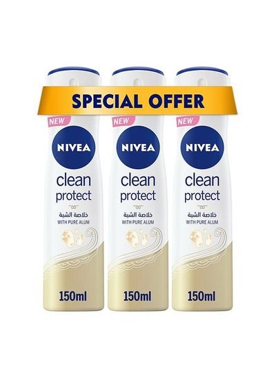 NIVEA NIVEA Clean Protect with Pure Alum, Antiperspirant for Women, Spray 3x150ml