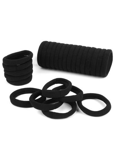 ORiTi 100PCS Black Hair Ties for Women, Cotton Seamless Hair Bands, Elastic Ponytail Holders, No Damage for Thick Hair