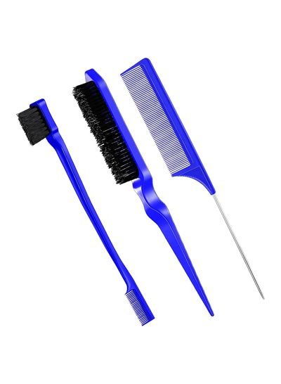 ORiTi 3 Pcs Teasing Brush Set Edge Brush and Comb Bristle Hair Brush Teasing Comb Grooming Combs Sturdy Rat Tail Comb for Women Babies Kids’ Hair