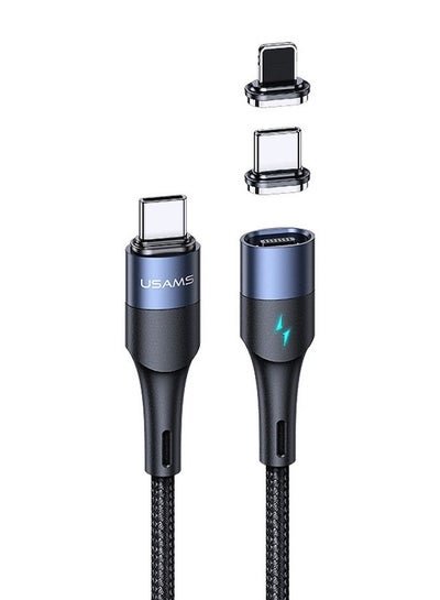 Usams 2 IN 1 2X Type-C 60W To Lightning 20W PD Fast Magnetic Design Charge Data Cable