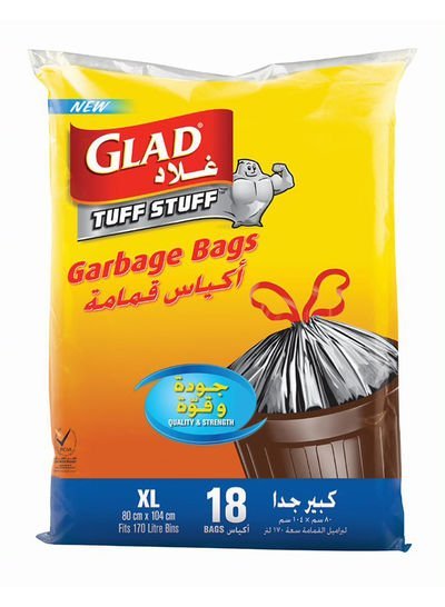 GLAD Tuff Stuff Garbage X-Large Bags 170 Litres 18 count Black 80x104cm