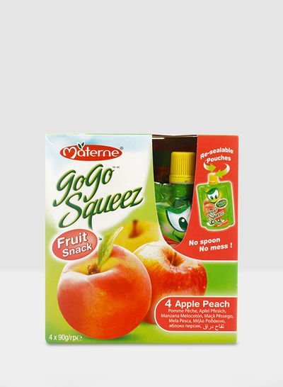 Materne GoGo Squeez Apple Peach Fruit Snack, 4 Sachets 90g