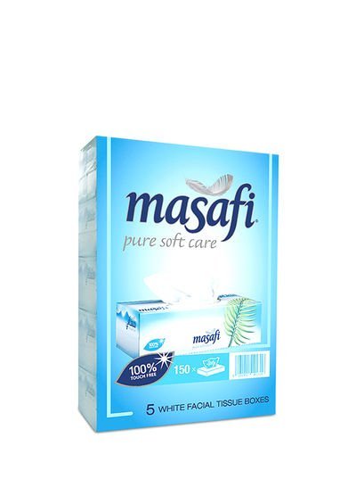 Masafi Facial Tissues, 2 Ply, 150 Sheets, Pack Of 5 White