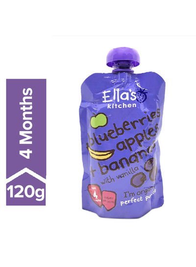 Ella’S kitchen Blueberries Apples Plus Bananas With Vanilla Baby Food, 4+ Months 120g