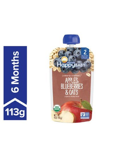 HAPPY FAMILY Organic S2 Clearly Crafted Apples Blueberries And Oats 113g
