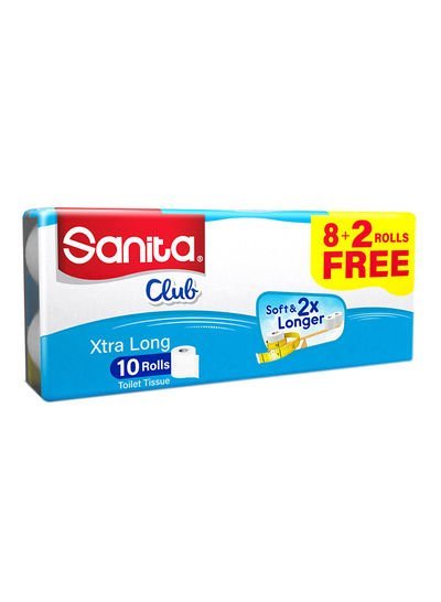 Sanita Club 2 Ply Toilet Tissue Plain Pack of 10 White