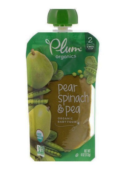 Plum Organics Pear Spinach And Pea Stage 2 Organic Baby Food 113g