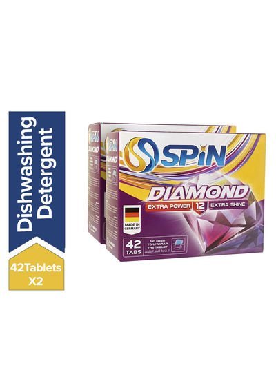 Spin Diamond Dishwasher Detergent Pack Of 2, 42 Tablets