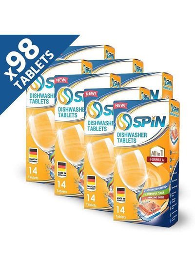 Spin Pack Of 7 Dishwasher Detergent 98 Tablets Orange/White/Blue
