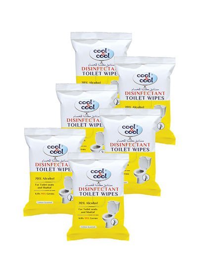 cool & cool Pack Of 6 Disinfectant Toilet Wipes – 20 Count Yellow 21x9x14.5cm