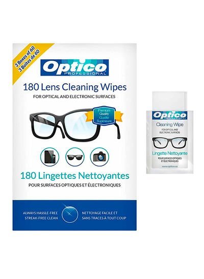 Optico PROFESSIONAL Cleaning Wipes For Optical And Electronic Surfaces 180 Count White 3.5x5inch