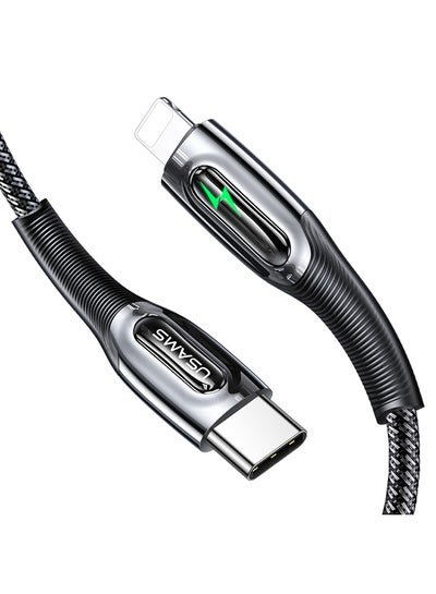 Usams Type-C To Lightning 20W Auto Power Off Smart Fast Charging Data Cable with Breathing LED Black