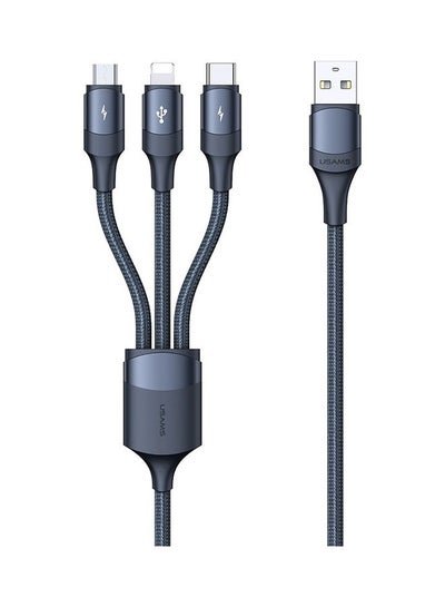 Usams 3 in 1 Aluminum Alloy 3A Fast Charging Data Cable with 3 Ports Blue