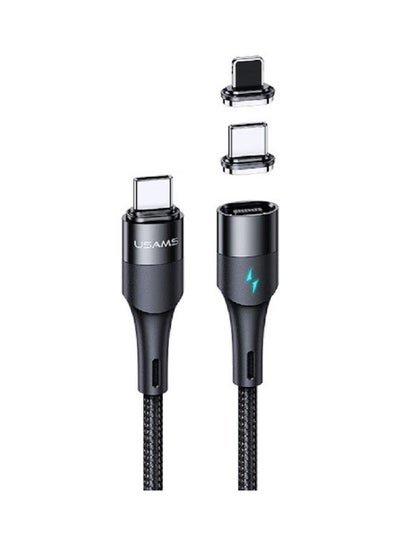 Usams 2 IN 1 Type-C To Lightning 20W+Type-C 60W PD Fast Magnetic Design Charge Data Cable Black
