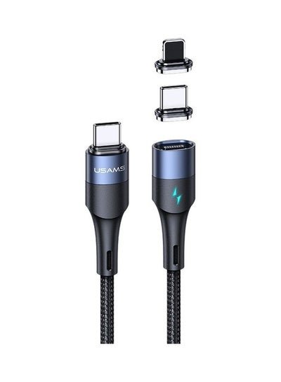 Usams 2 IN 1 Type-C To Lightning 20W+Type-C 60W PD Fast  Magnetic Design Charge Data Cable Blue