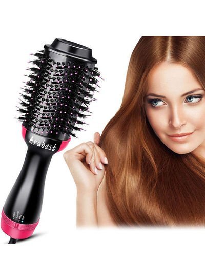 Arabest Electric Professional Hot Air Straight Curling Hair Dryer Comb Black/Pink 34×7.5×5.5cm