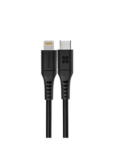 PROMATE iPhone14 Type-C to Lightning Cable for iPhone 13, Ultra-Fast Charging 3A USB-C to Lightning Sync Charge Cord with 20W Power Delivery and Anti-Tangle 1.2m Soft Silicone Cable for iPhone, iPad, iPod, AirPods, PowerLink-120 Black