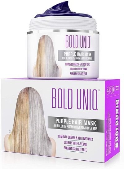 BOLD UNIQ Purple Hair Mask for Blonde, Platinum and Silver Hair, Blue Masque to Reduce Brassiness and Condition Dry, Damaged Hair, Sulfate Free Toner, 200 ml