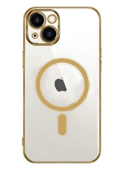 A ZONE iPhone 14 Plus Magsafe Case Classic Series Wireless Charging Compatible Clear Cover with Electroplating Frame Camera Lens Protection Design 6.7 inch Gold