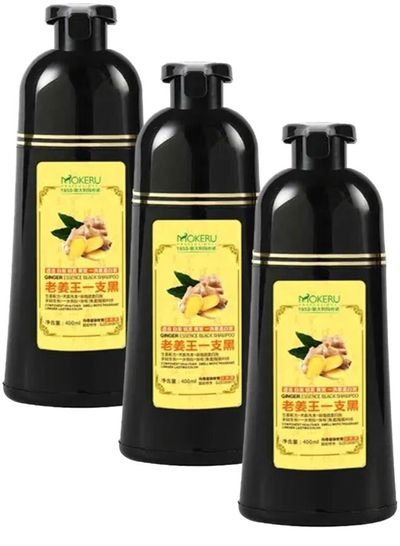 MOKERU Pack of 3 Natural Ginger Black Hair Dye Shampoo
