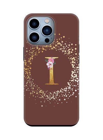 Stylizedd Monogram Tough Series for Apple iPhone 13 Pro Custom Initials Floral Pattern Tough Pro Dual Layer hybrid PC inner TPU protection Alphabet- I (Brown)