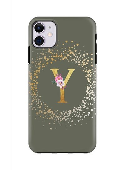 Stylizedd Monogram Tough Series for Apple iPhone 11 Custom Initials Floral Pattern Tough Pro Dual Layer hybrid PC inner TPU protection Alphabet- Y (Olive Green)
