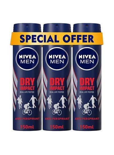 NIVEA NIVEA MEN Dry Impact, Antiperspirant for Men, Spray 3x150ml