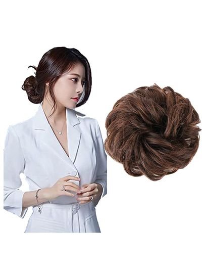 Estelle Eestelle messyBun Scrunchie with Elastic Rubber Band Ponytail Hair Extensions Updo Chignon Donut Ponytail Hairpiece Synthetic Tousled Hair for Women (light brown #4M30)