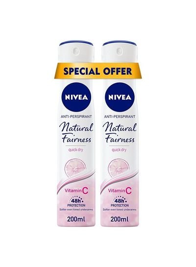 NIVEA NIVEA Natural Fairness, Antiperspirant for Women, Spray 2x200ml