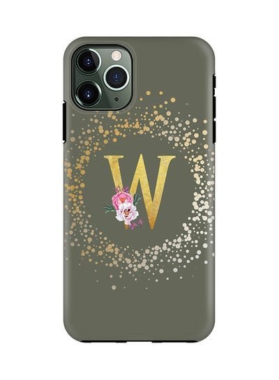 Stylizedd Monogram Tough Series for Apple iPhone 11 Pro Custom Initials Floral Pattern Tough Pro Dual Layer hybrid PC inner TPU protection Alphabet- W (Olive Green)